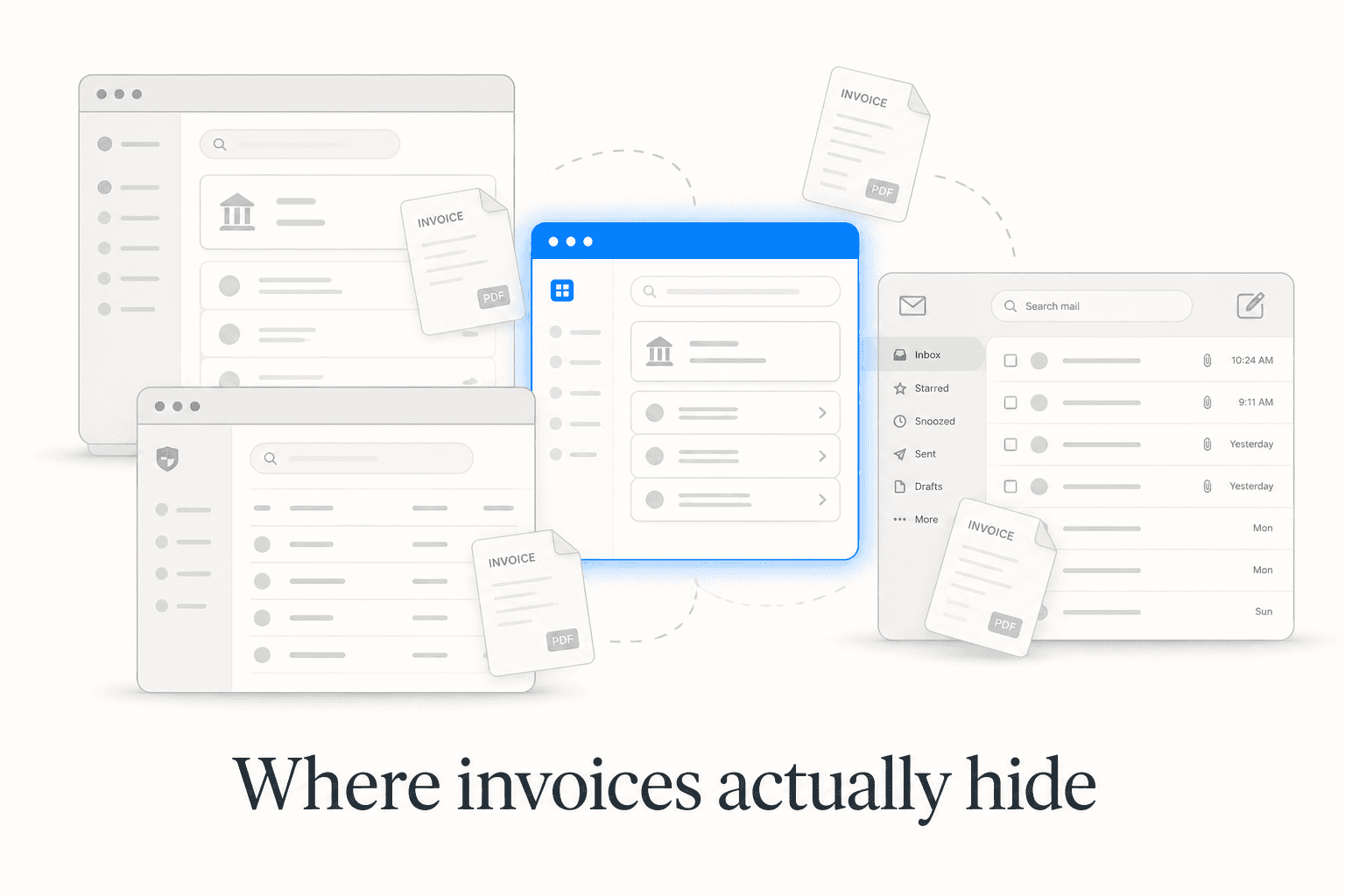 Where invoices hide in 2026: email PDFs and vendor portals like Amazon, Apple, Meta, AWS, Stripe