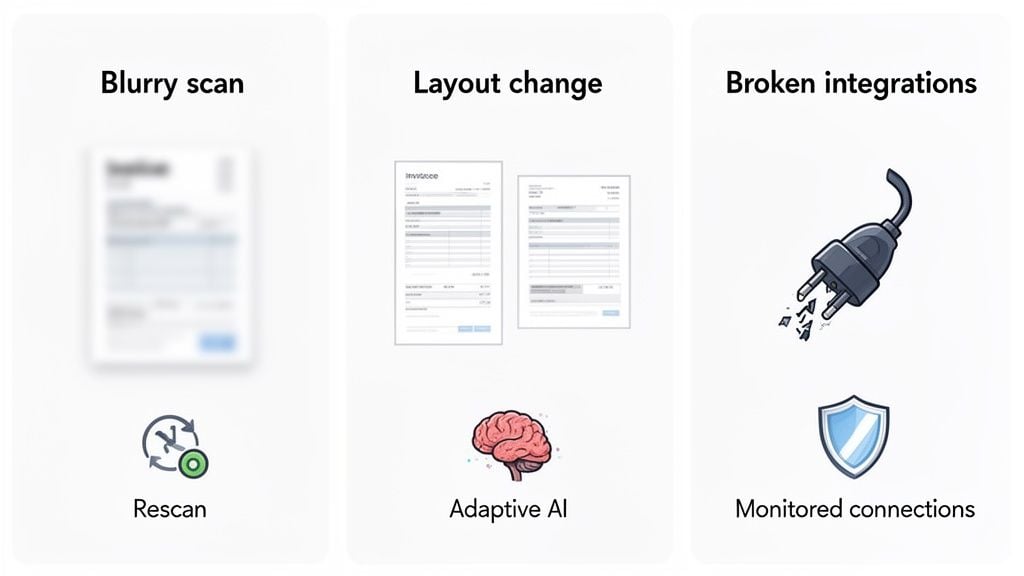 Solutions for document processing issues: blurry scans, layout changes, and broken integrations.